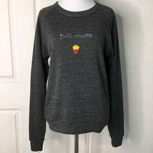 Bow & Drape Women’s Gray Embroidered Fries Long Sleeve Crewneck Sweatshirts Sm